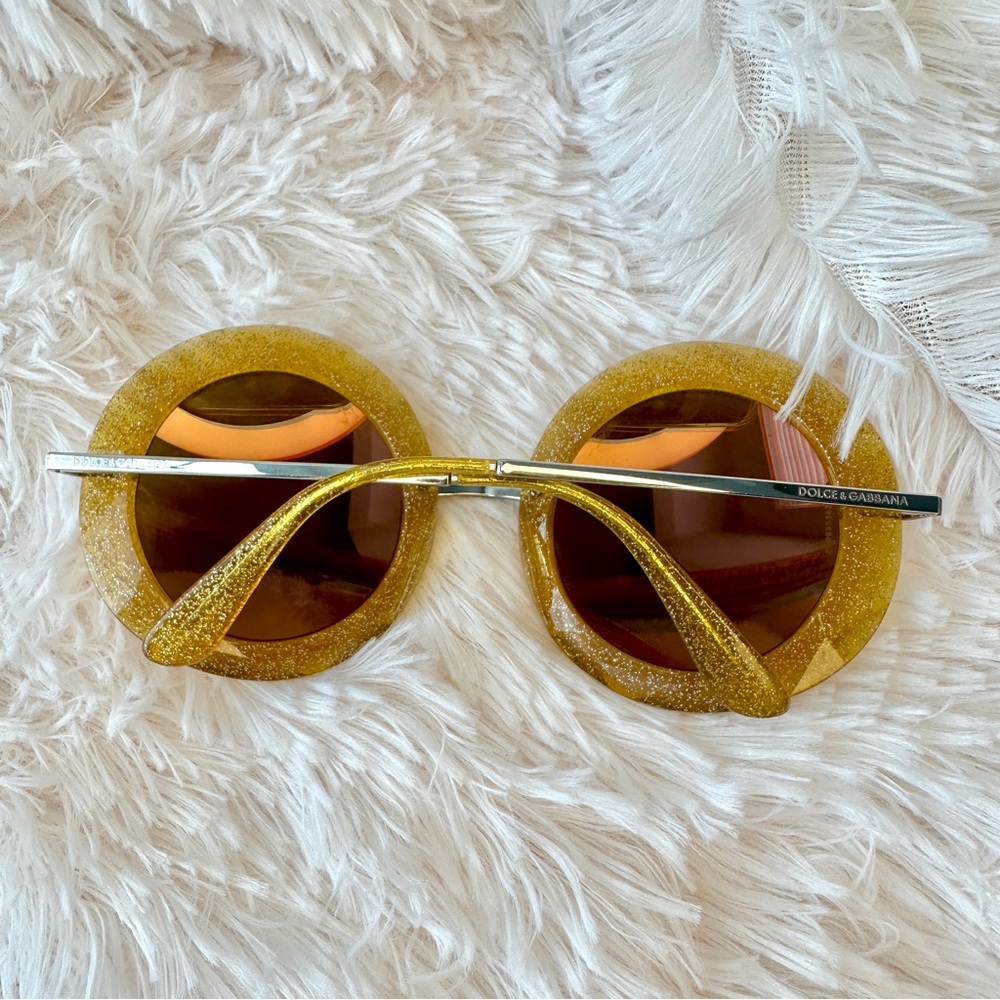 Dolce & Gabbana DG Round Gold Yellow Glitter Sunglasses Sunnies Shades Authentic - Picture 3 of 15